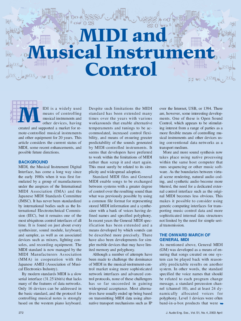 First page of “MIDI and Musical Instrument Control”