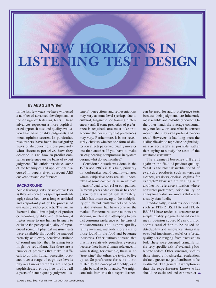 First page of “New Horizons in Listening Test Design”