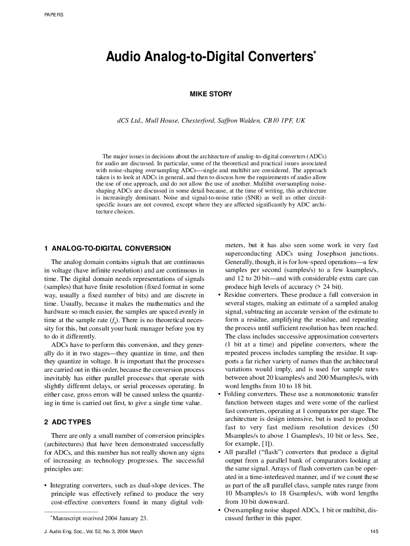 First page of “Audio Analog-to-Digital Converters”