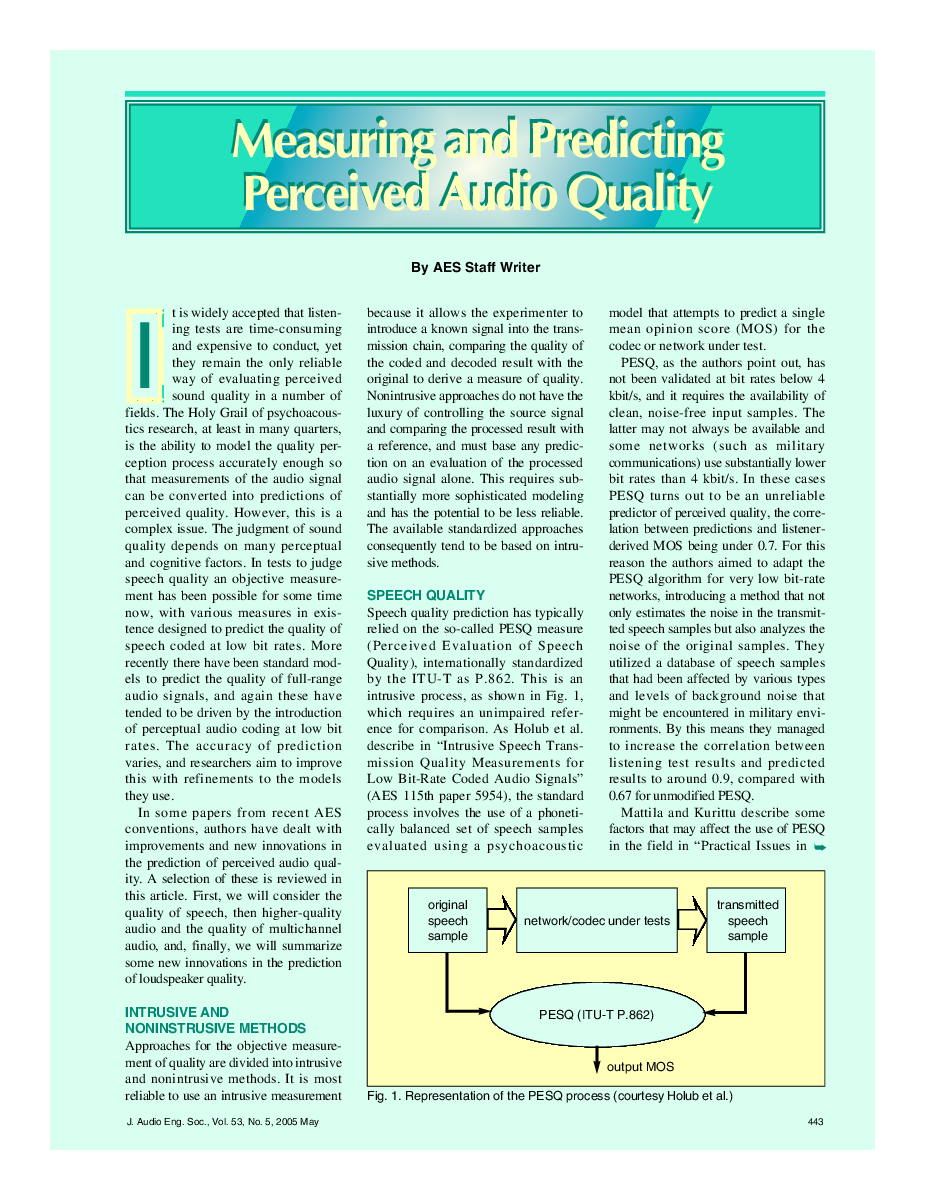 First page of “Measuring and Predicting Perceived Audio Quality”