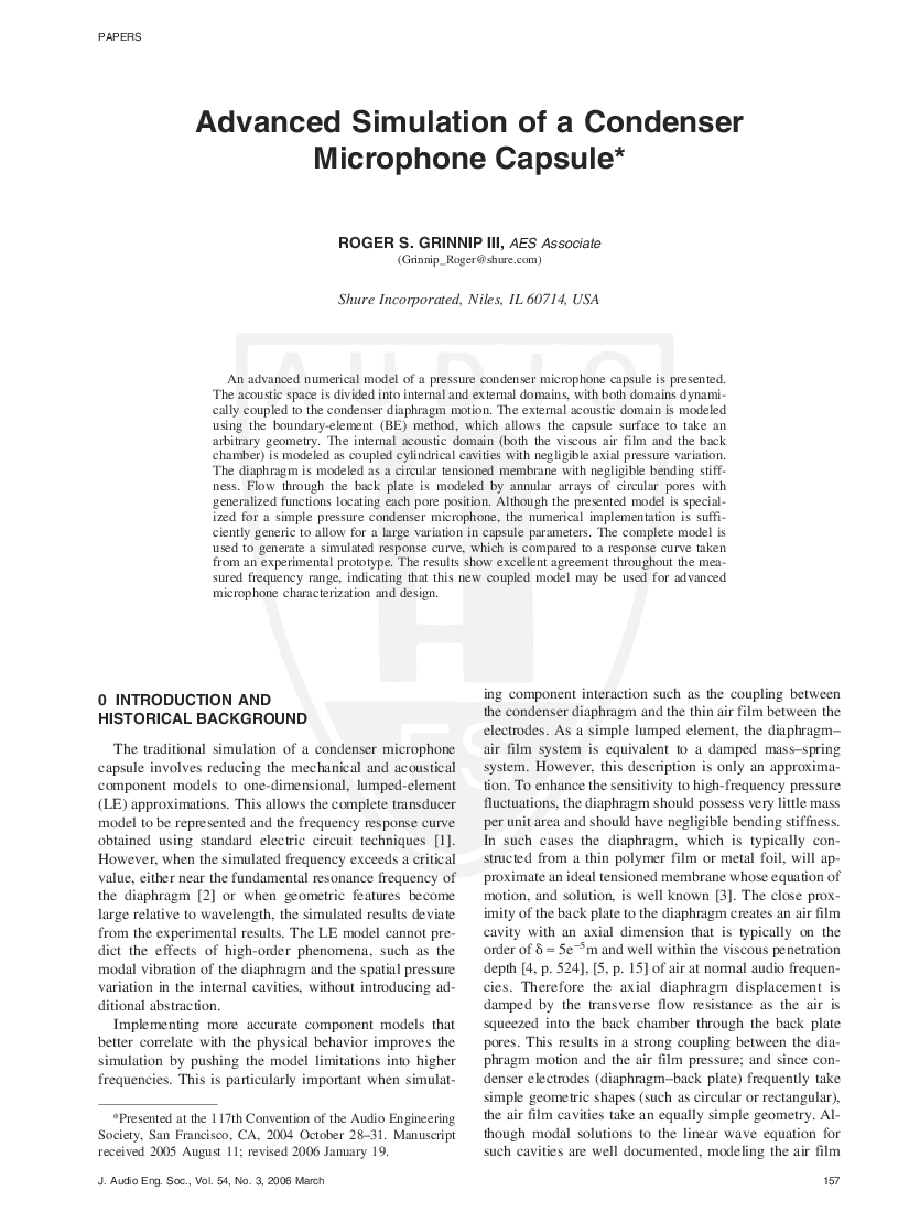 First page of “Advanced Simulation of a Condenser Microphone Capsule”