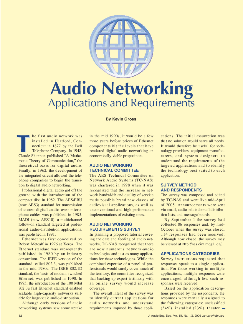 First page of “Audio Networking: Applications and Requirements”