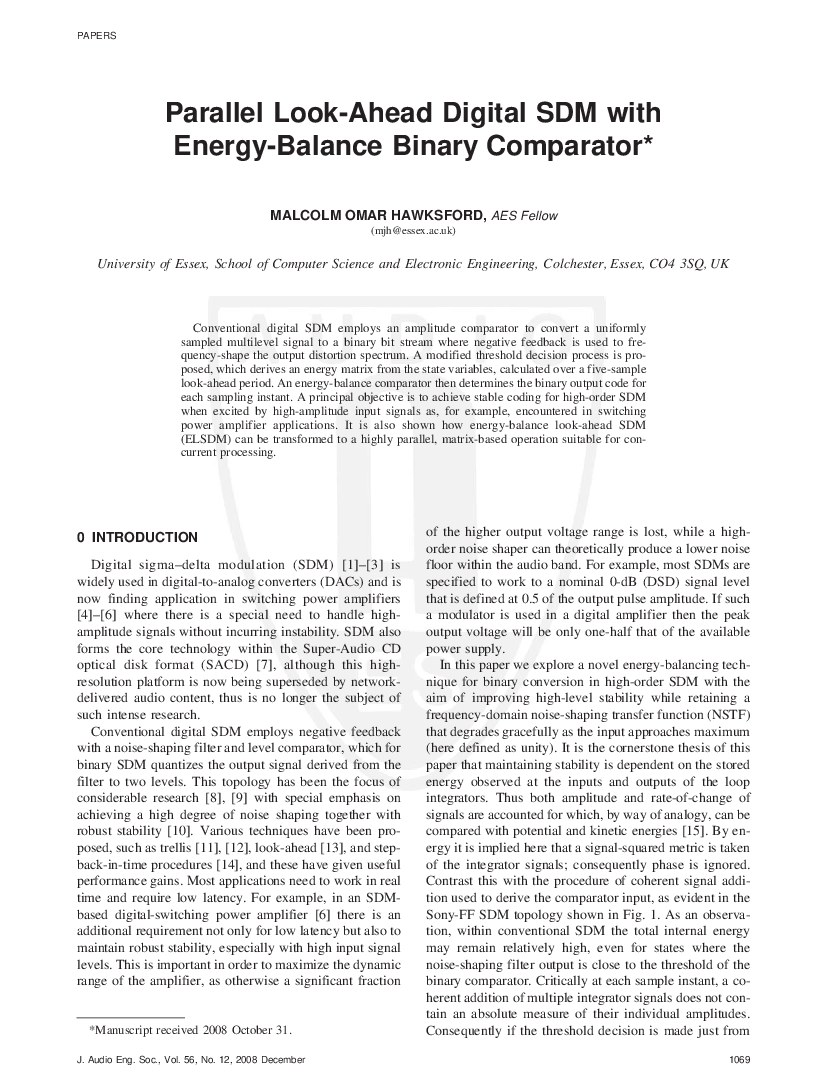 First page of “Parallel Look-Ahead Digital SDM with Energy-Balance Binary Comparator”