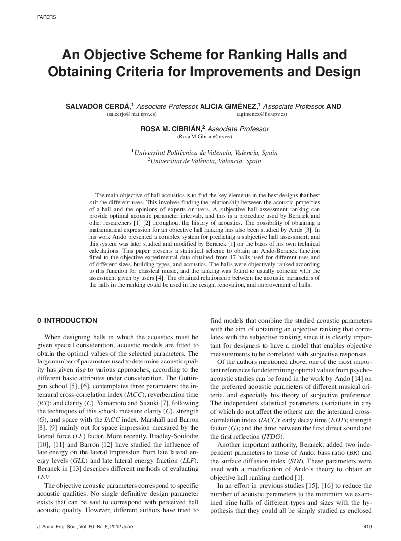 First page of “An Objective Scheme for Ranking Halls and Obtaining Criteria for Improvements and Design”