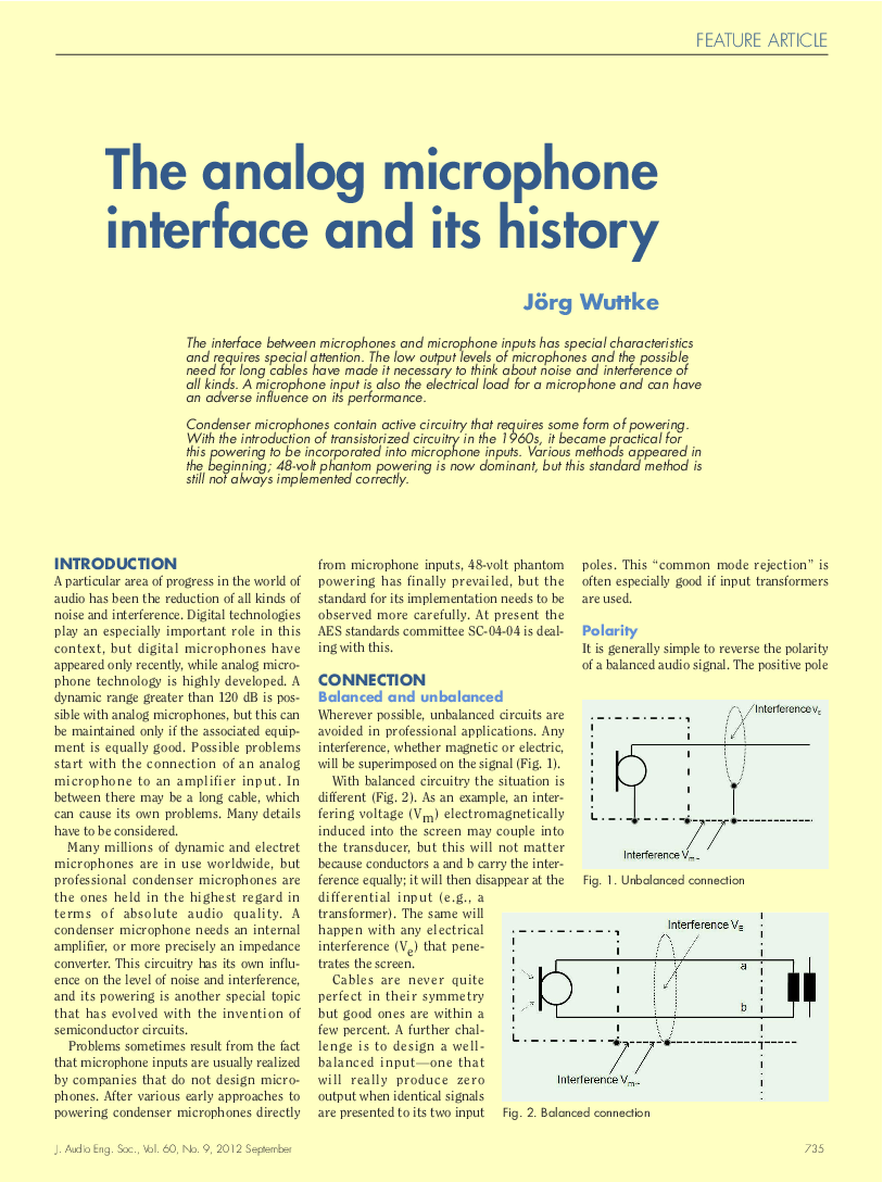 First page of “The Analog Microphone Interface and its History”