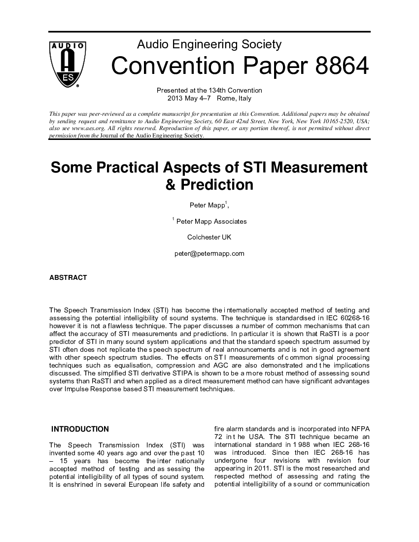 First page of “Some Practical Aspects of STI Measurement and Prediction”