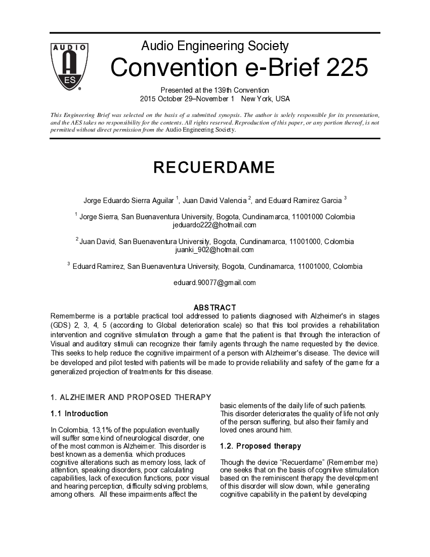 First page of “RECUERDAME”