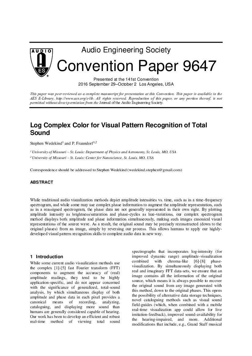 First page of “Log Complex Color for Visual Pattern Recognition of Total Sound”