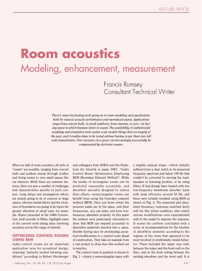 First page of “Room Acoustics: Modeling, Enhancement, Measurement”