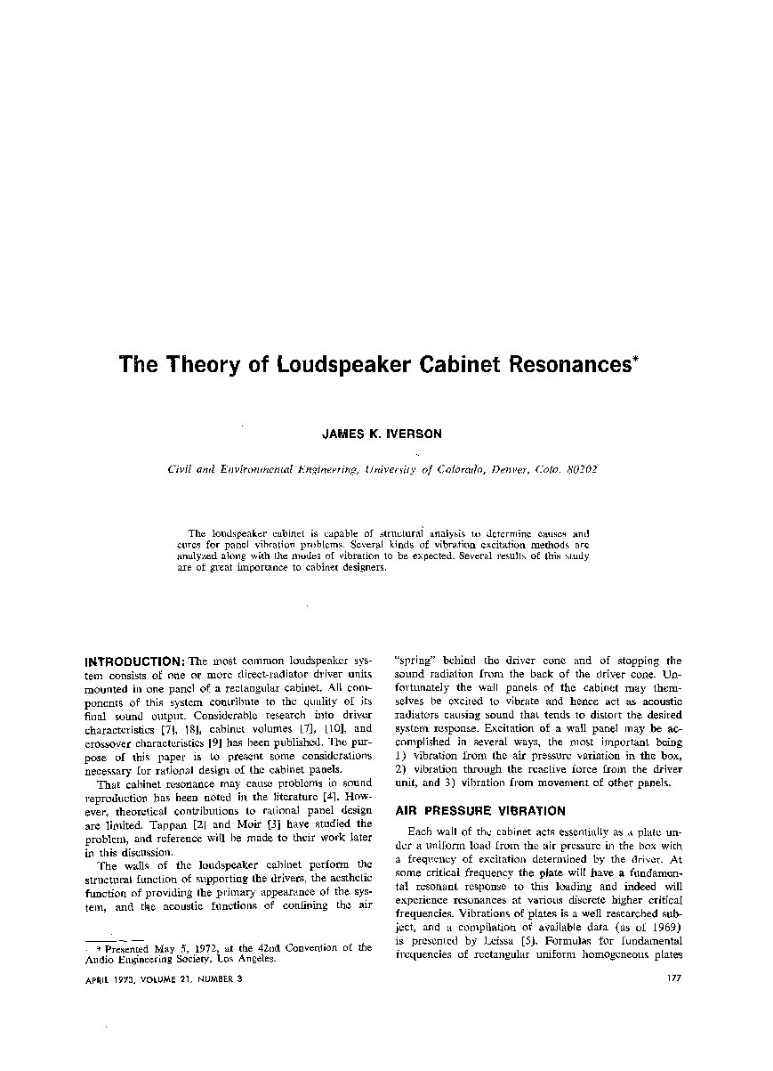 First page of “The Theory of Loudspeaker Cabinet Resonances”