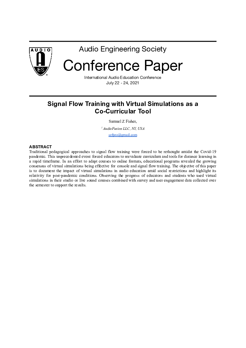 First page of “Signal Flow Training with Virtual Simulations as a Co-Curricular Tool”
