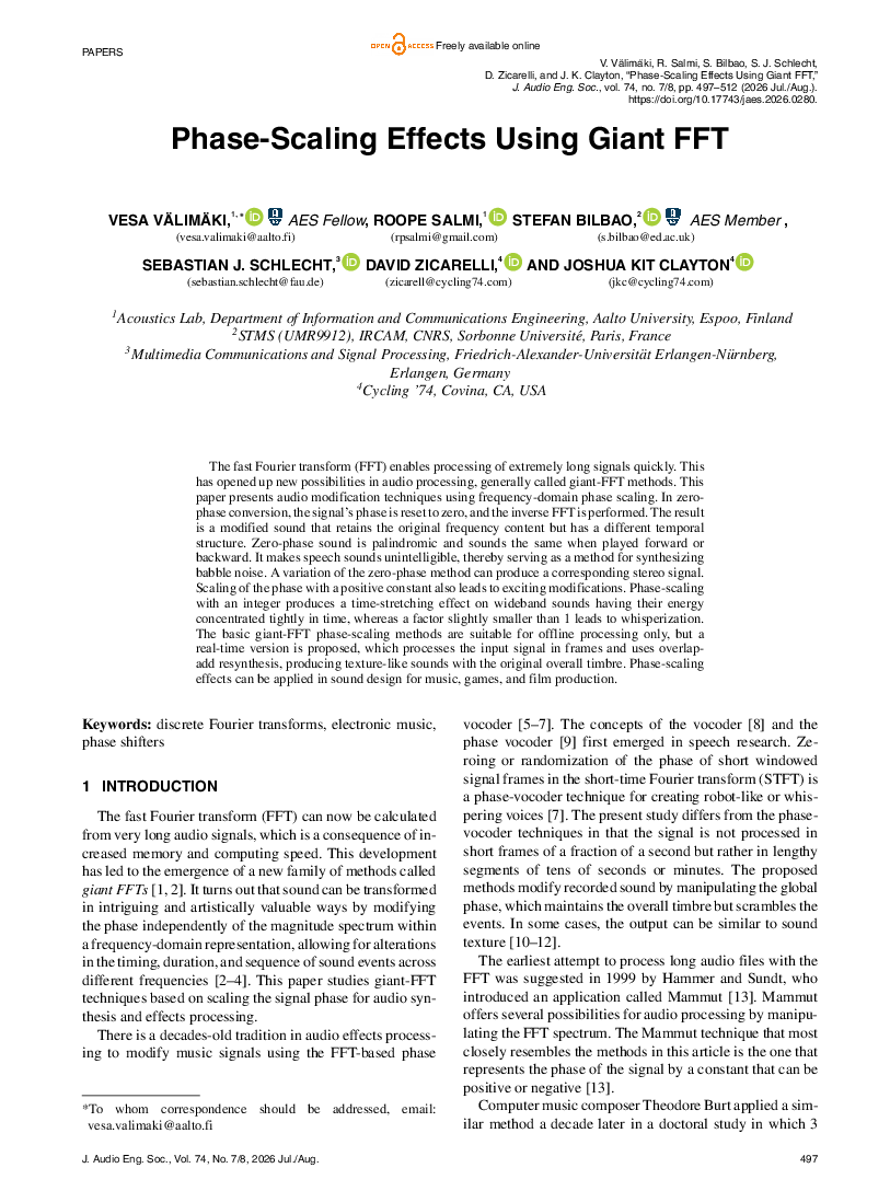 First page of “Phase-Scaling Effects Using Giant FFT”