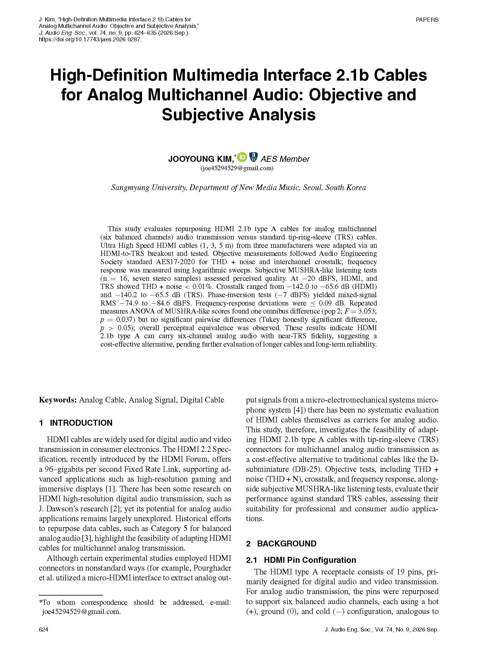 First page of “High-Definition Multimedia Interface 2.1b Cables for Analog Multichannel Audio: Objective and Subjective Analysis”