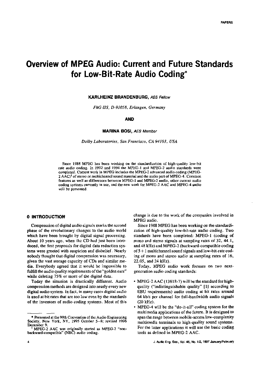 First page of “Overview of MPEG Audio: Current and Future Standards for Low Bit-Rate Audio Coding”